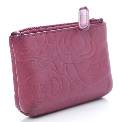 Chanel Lambskin Camellia Embossed Key Holder Case Fuchsia 3 of 16