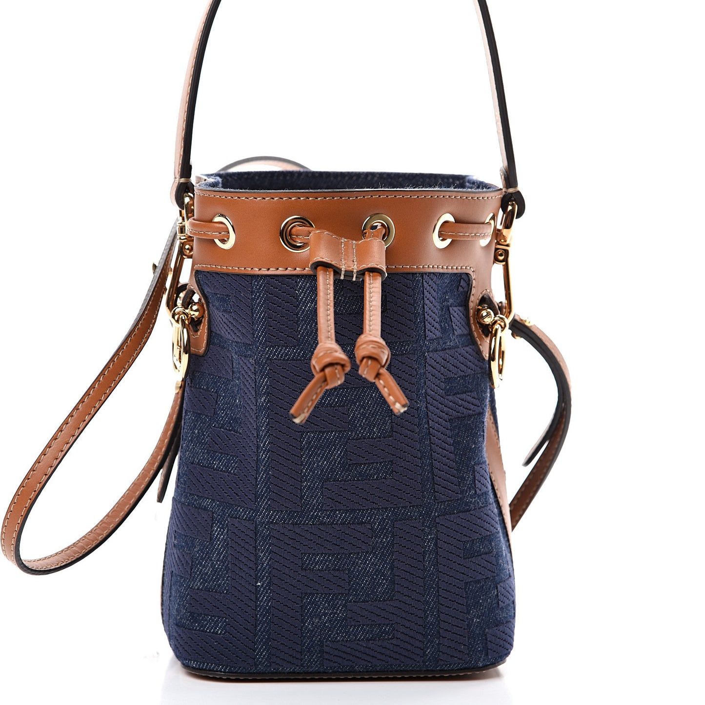 Denim Vitello King F is Fendi FF Embroidered Mini Mon Tresor Bucket Bag Blue Cuoio