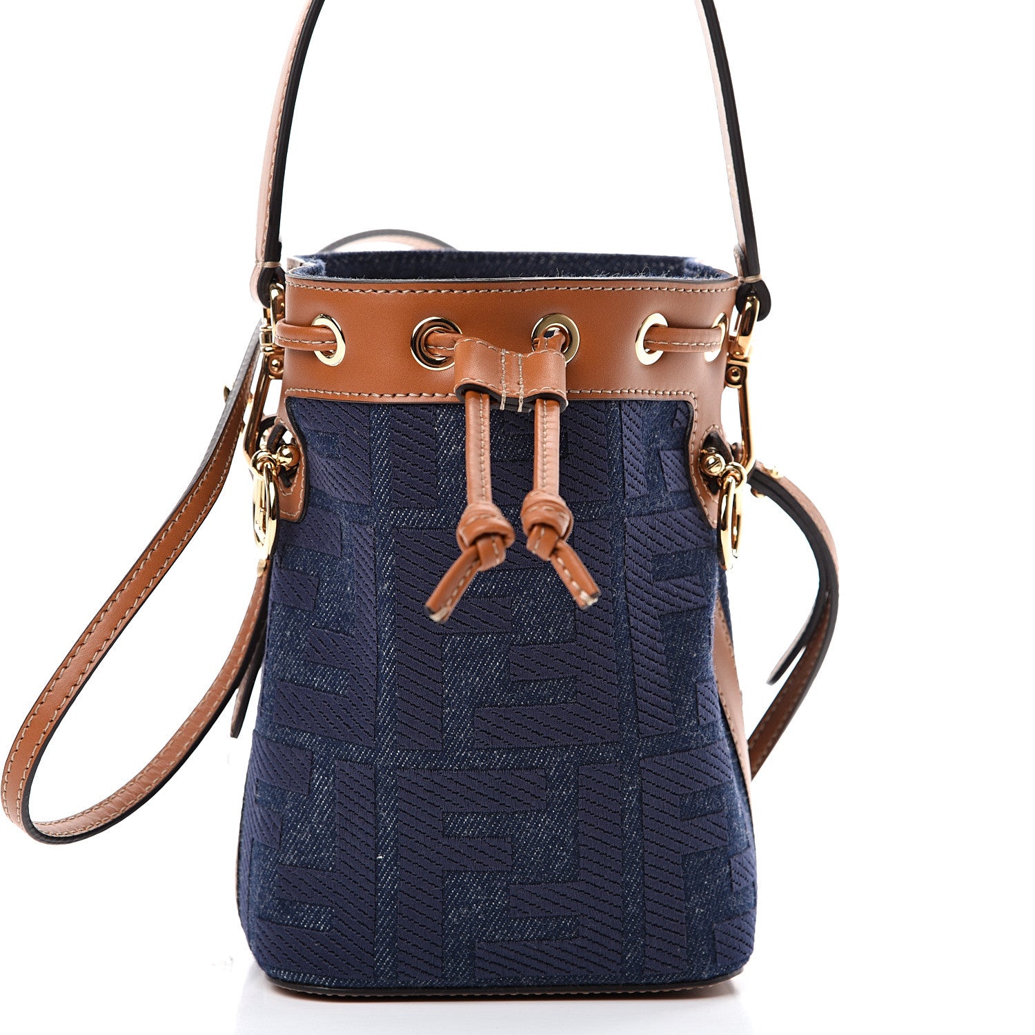 Fendi Denim Vitello King F is Fendi FF Embroidered Mini Mon Tresor Bucket Bag Blue Cuoio 7 of 9