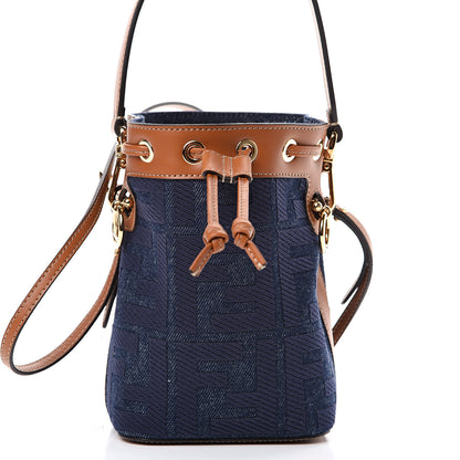 Fendi Denim Vitello King F is Fendi FF Embroidered Mini Mon Tresor Bucket Bag Blue Cuoio 7 of 9