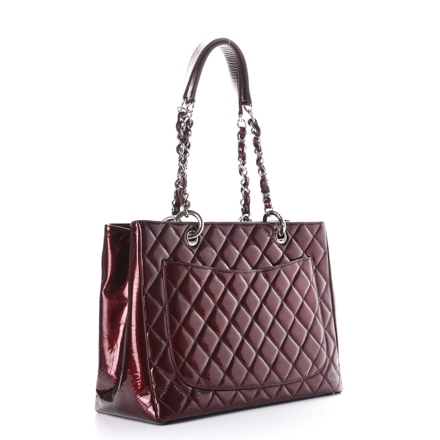 Chanel Patent Quilted Grand Shopping Tote GST Dark Bordeaux 3 of 11