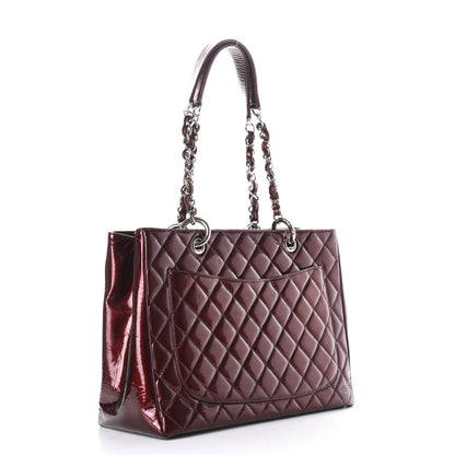 Chanel Patent Quilted Grand Shopping Tote GST Dark Bordeaux 3 of 11