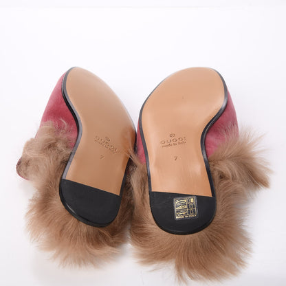 Gucci Velvet Fur Mens Princetown Slippers 7 Pink 7 of 8