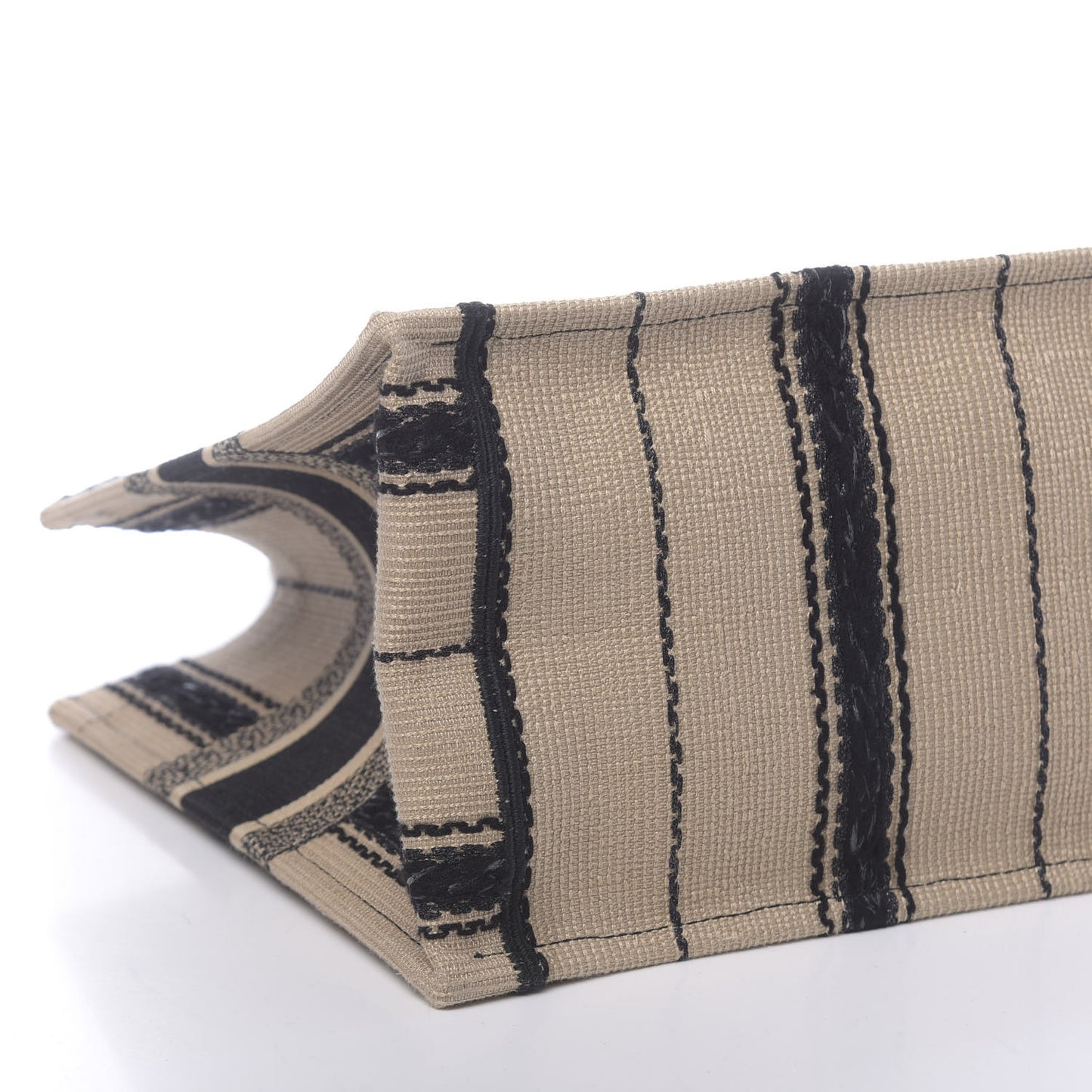 Canvas Embroidered Medium Bayadere Book Tote Black Beige