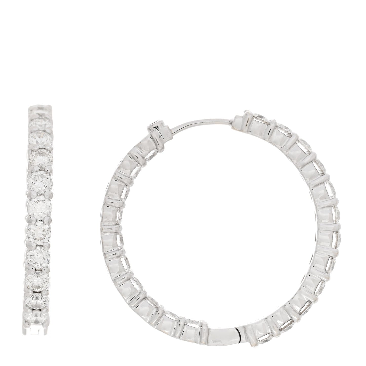 18K White Gold Diamond 3.43ctw Small Inside Outside Hoop Earrings
