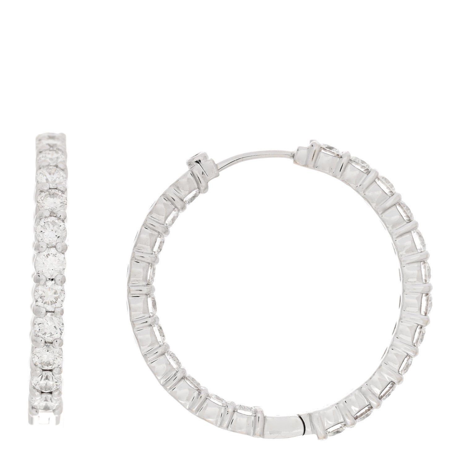 Roberto Coin 18K White Gold Diamond 3.43ctw Small Inside Outside Hoop Earrings 1 of 8