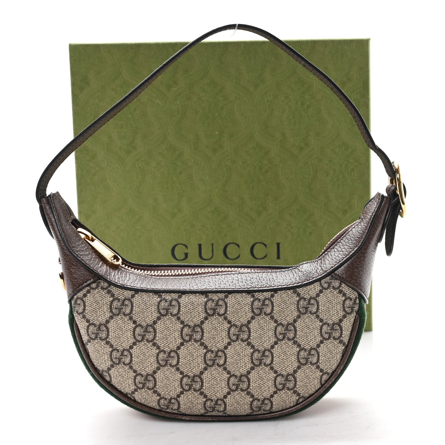 Gucci GG Supreme Monogram Textured Calfskin Web Mini Ophidia Half Moon Hobo Beige Ebony New Acero 11 of 11