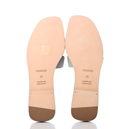 Hermes Epsom Oran Sandals 38 Bleu Glacier 5 of 8