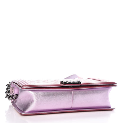 Chanel Metallic Patent Calfskin Quilted New Medium Boy Flap Light Pink 4 of 9