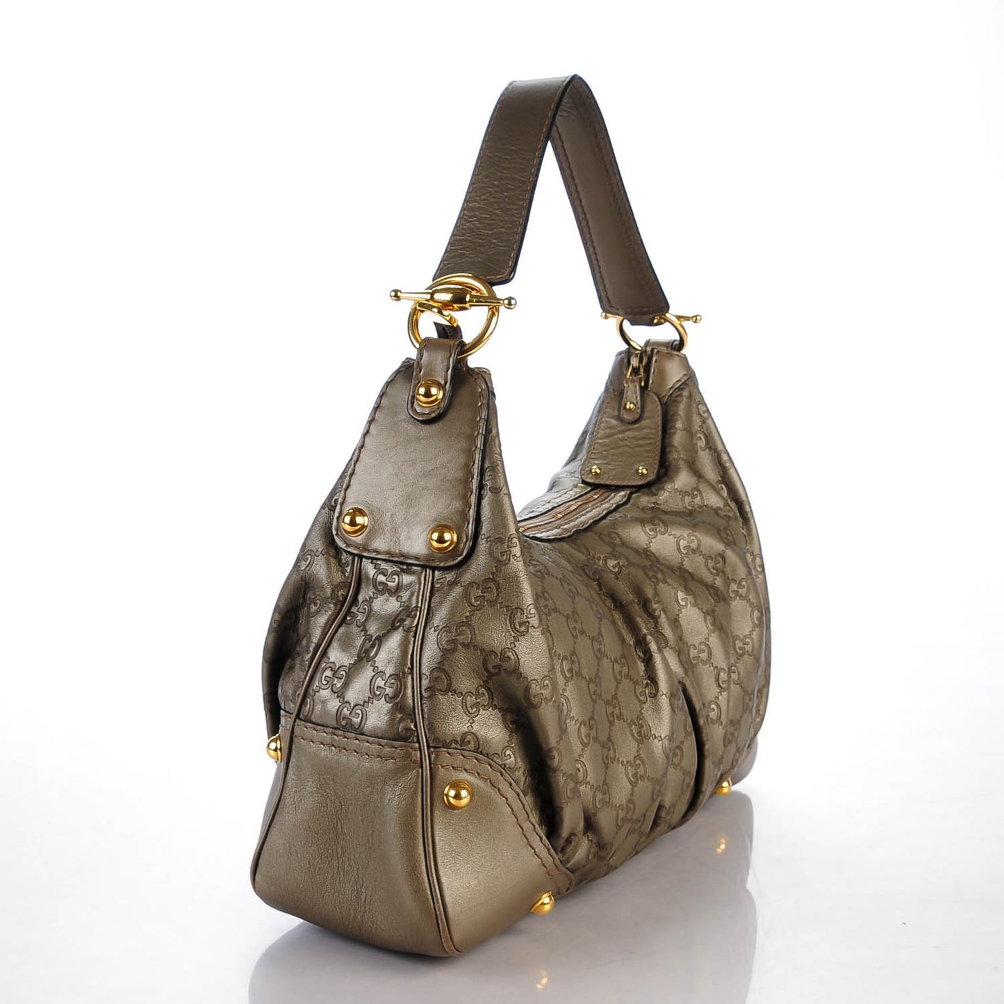 Metallic Guccissima Medium Jockey Hobo Pewter