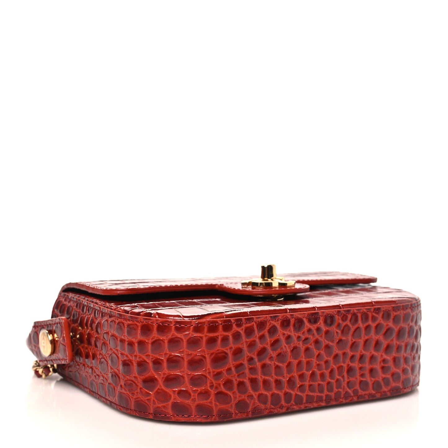 Calfskin Crocodile Embossed Turn Around Mini Flap Burgundy