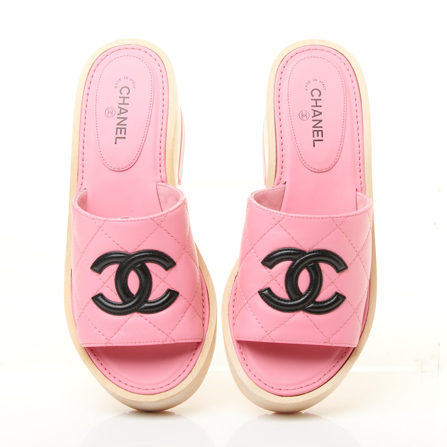 Lambskin CC Flat Slide Sandals 36 Pink