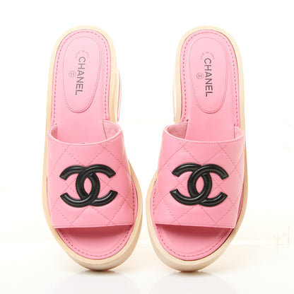 Chanel Lambskin CC Flat Slide Sandals 36 Pink 3 of 11