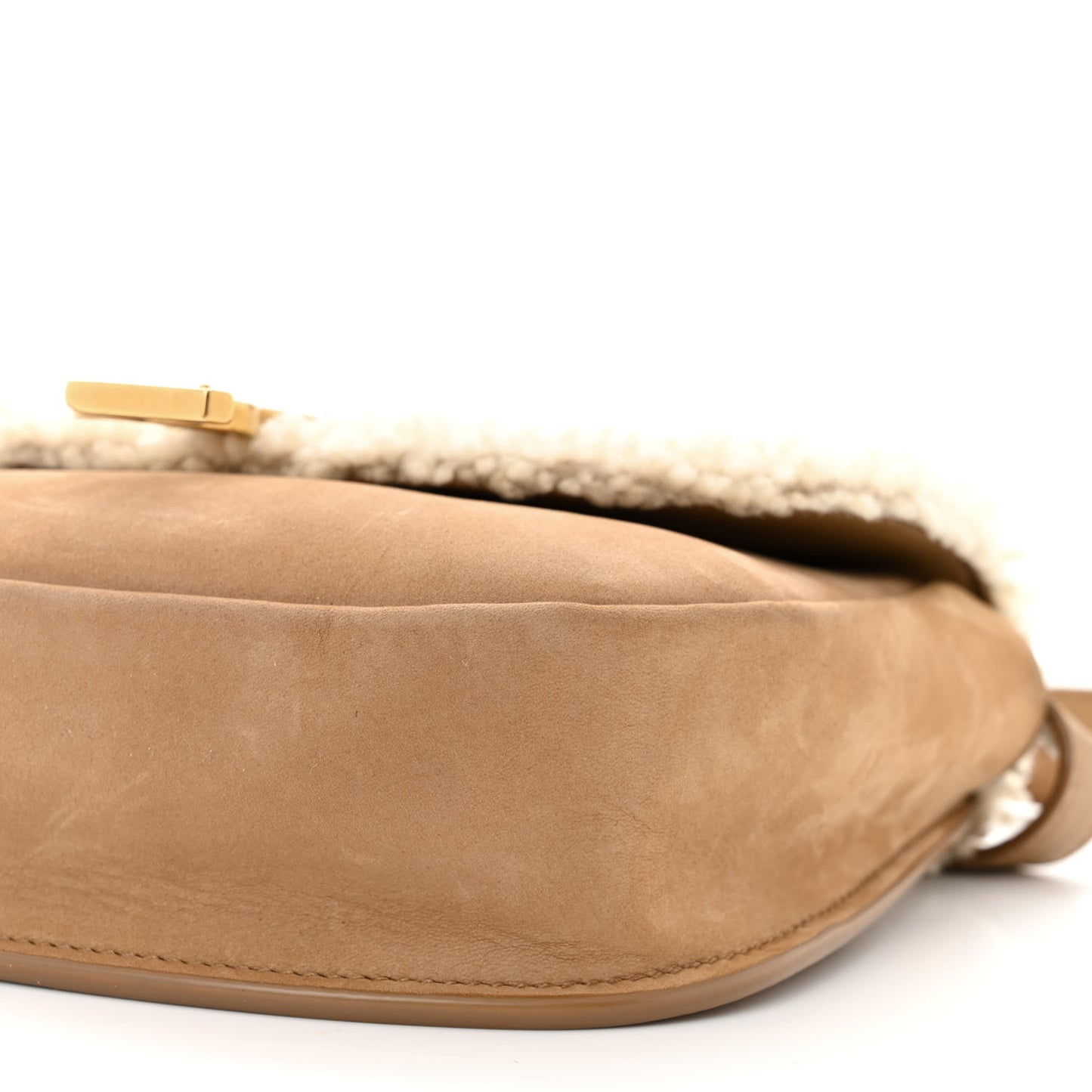 Suede Shearling Small Kaia Satchel Natural Tan