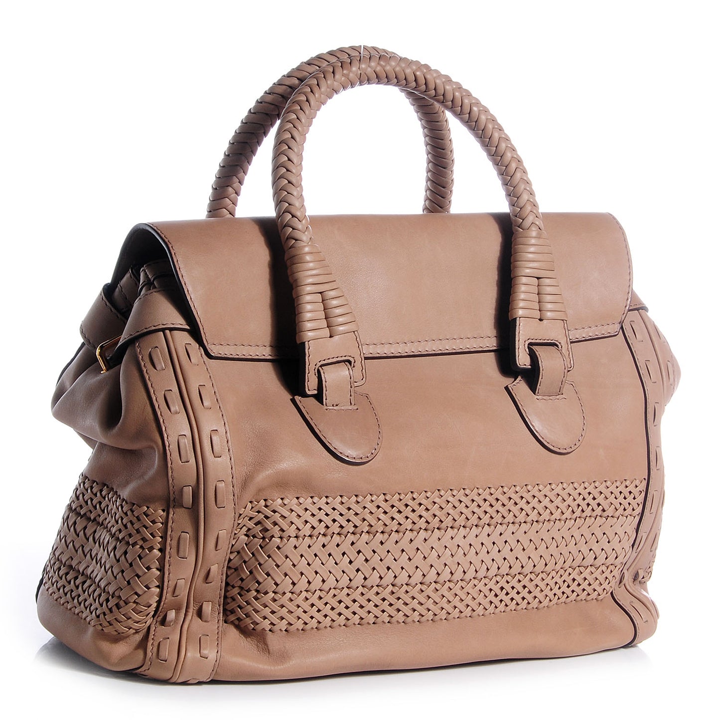 Leather Handmade Large Top Handle Bag Taupe