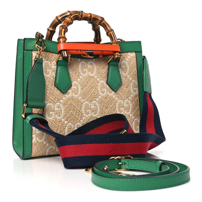 Gucci Raffia Textured Dollar Calfskin Web GG Monogram Small Diana Tote Bag Natural White New Shamarock Deep Orange 3 of 9