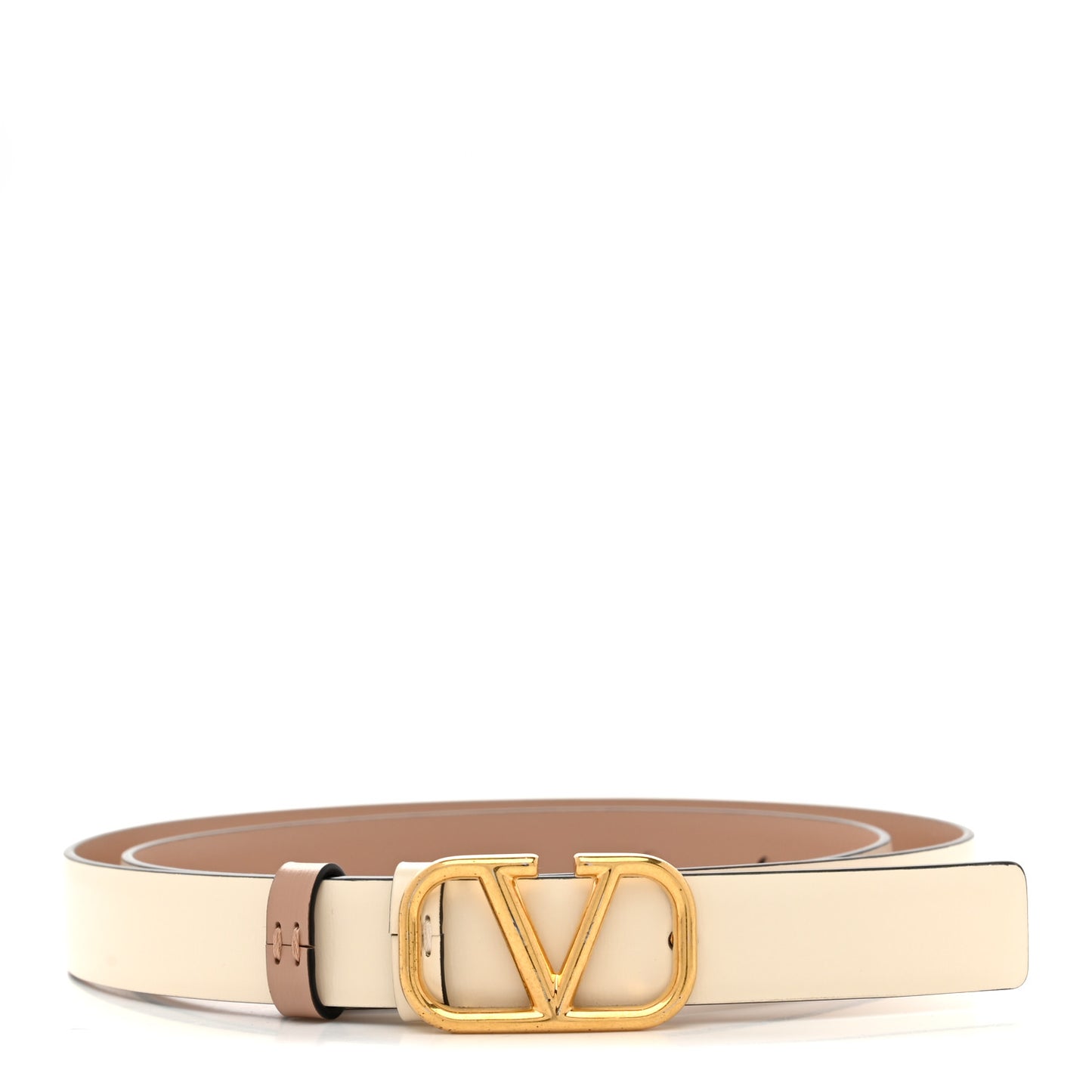 Glossy Calfskin VLogo Reversible 20mm Belt 80 32 Light Ivory Rose Cannelle