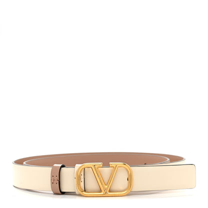 Valentino Garavani Glossy Calfskin VLogo Reversible 20mm Belt 80 32 Light Ivory Rose Cannelle 1 of 7