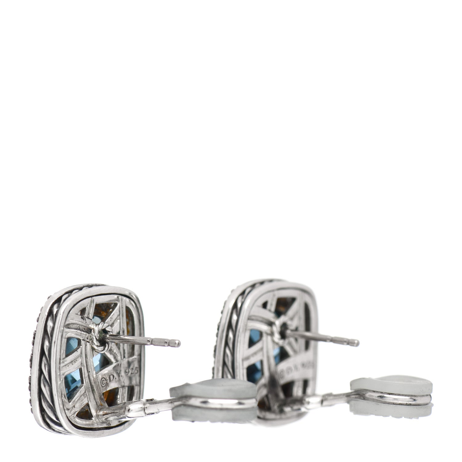David Yurman Sterling Silver Diamond Blue Topaz 11mm Albion Earrings 3 of 4