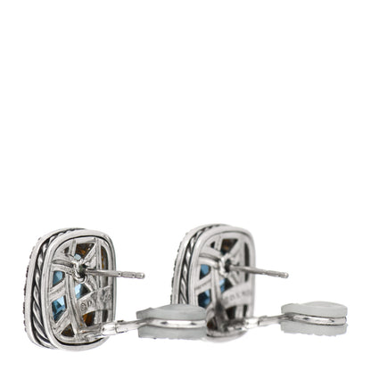 David Yurman Sterling Silver Diamond Blue Topaz 11mm Albion Earrings 3 of 4