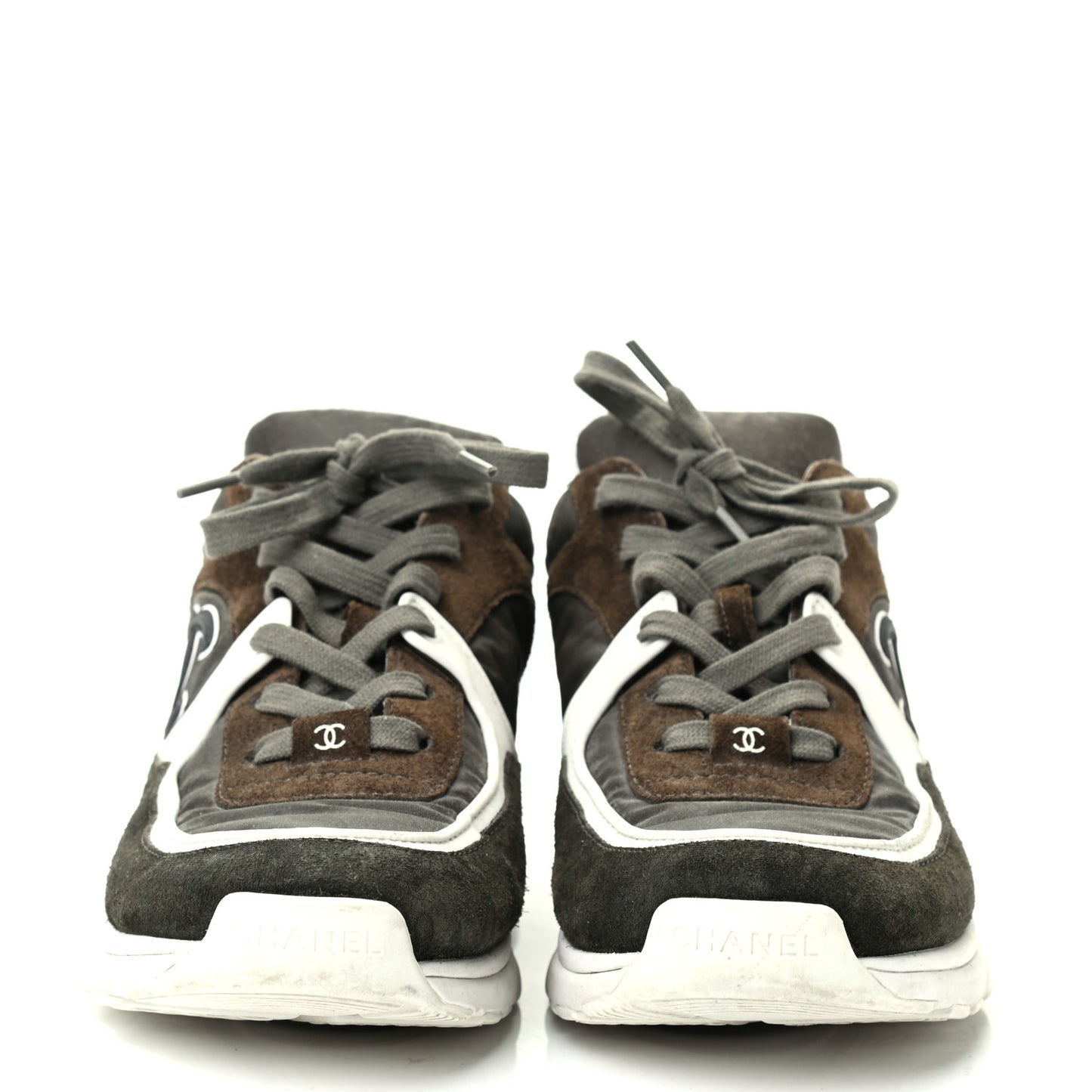 Fabric Calfskin Suede CC Sneakers 39.5 Khaki
