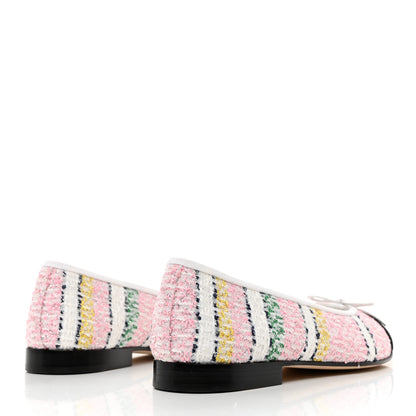 Chanel Tweed Sequin Grossgrain Cap Toe Striped Ballerina Flats 38.5 Multicolor 4 of 8