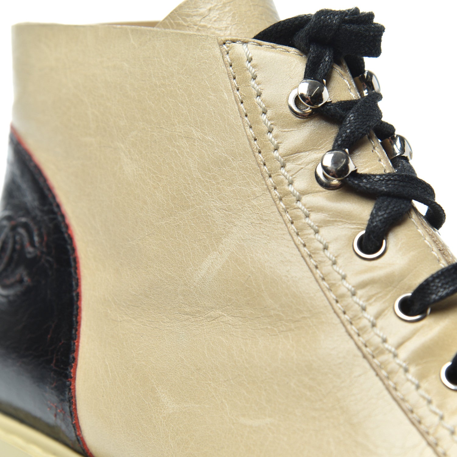 Chanel Crumpled Calfskin Lace Up Short Boots Beige 38 Beige Black 11 of 17