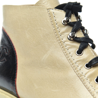 Chanel Crumpled Calfskin Lace Up Short Boots Beige 38 Beige Black 11 of 17
