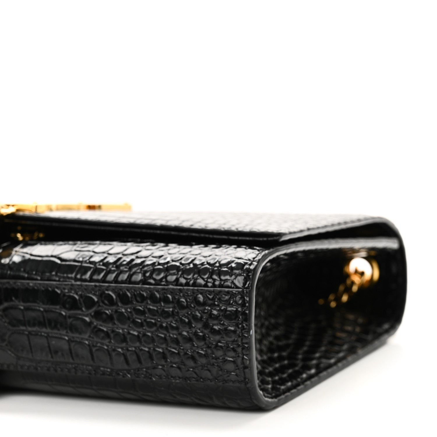 Saint Laurent Calfskin Crocodile Embossed Medium Classic Monogram Kate Tassel Satchel Black 8 of 9