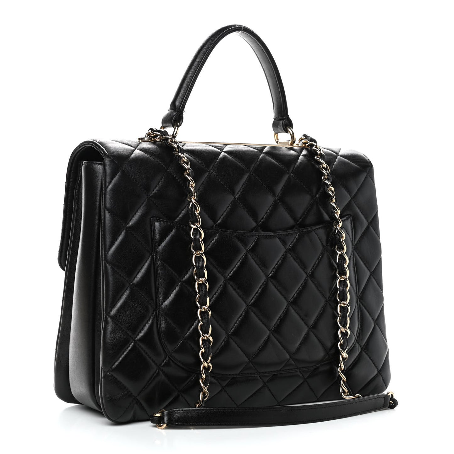 Lambskin Quilted Large Trendy CC Dual Handle Flap Bag Black