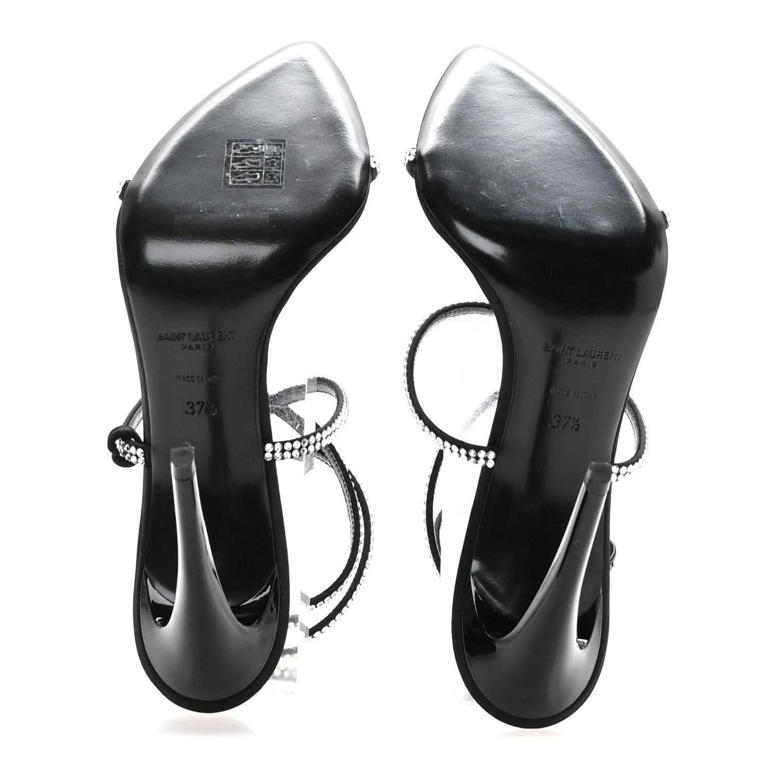 Saint Laurent Crepe Satin Crystal Satine 110 Sandals 37.5 Black 6 of 8