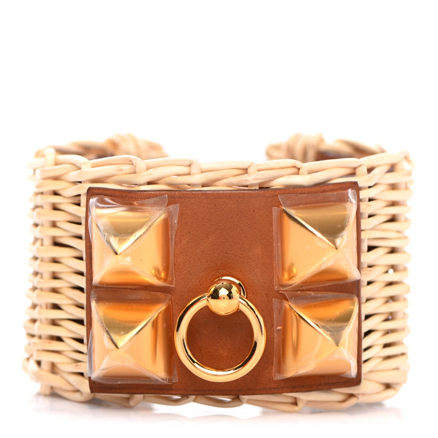Hermes Wicker Barenia Medor Picnic Cuff Bracelet T2 Fauve 1 of 4