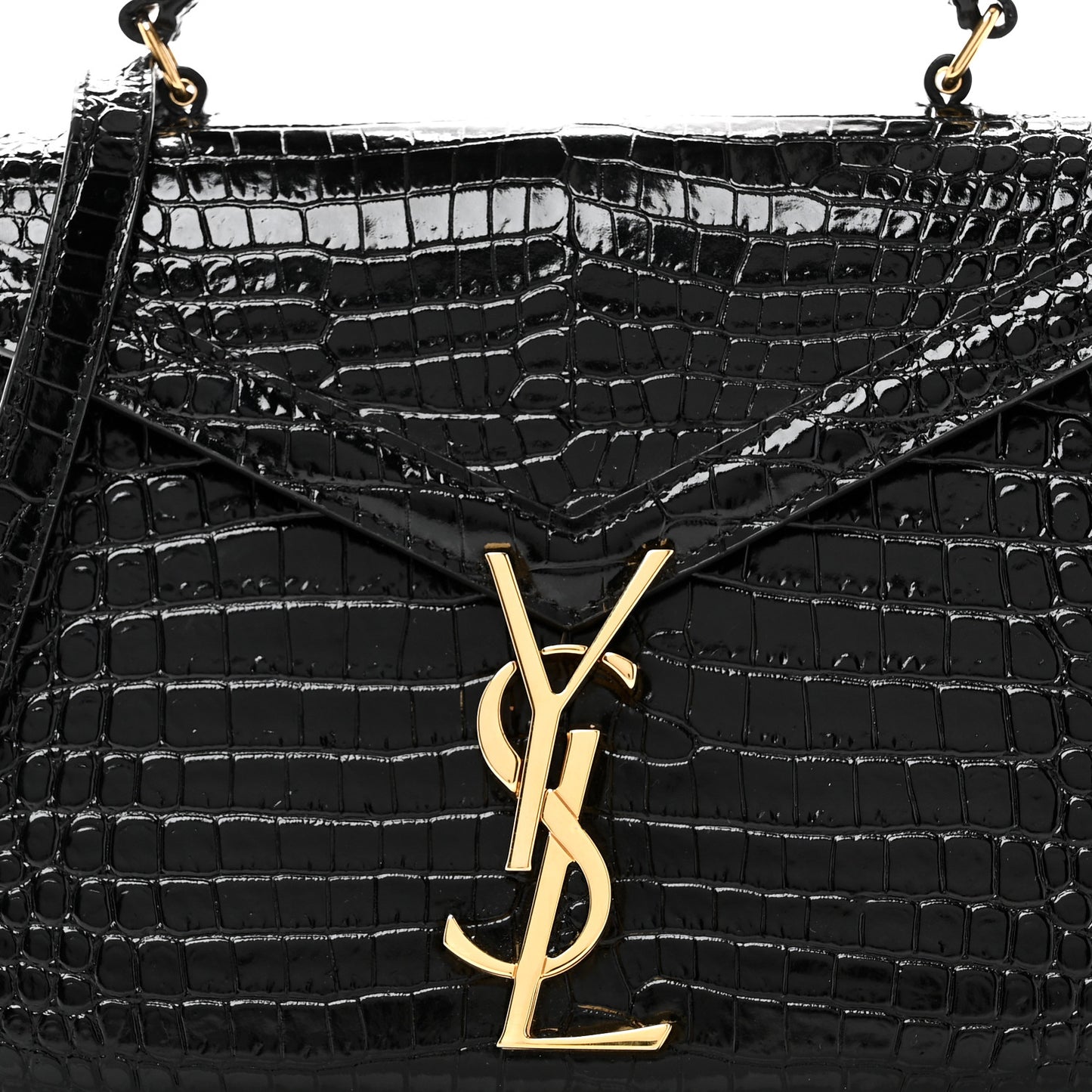 Calfskin Crocodile Embossed Mini Classic Monogram Cassandra Top Handle Black