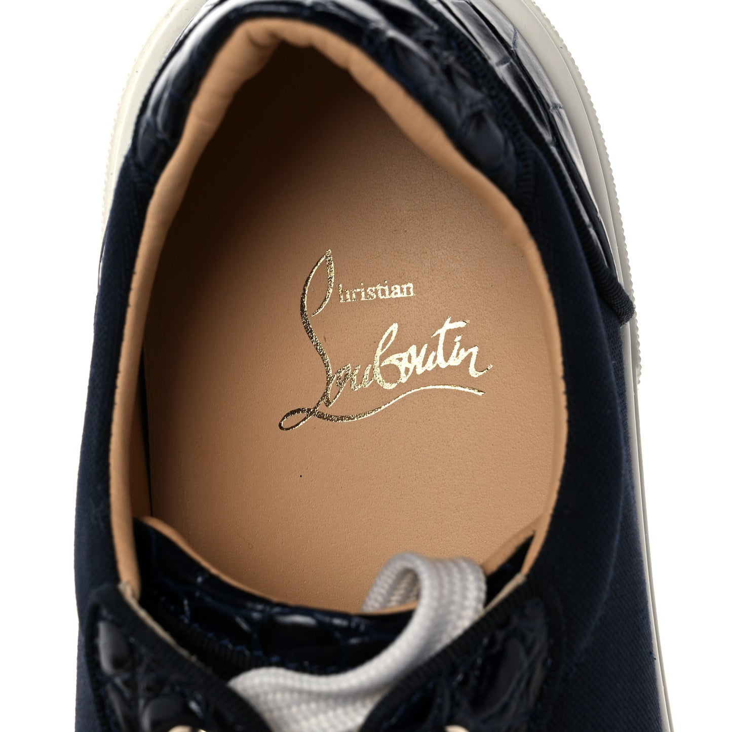 Calfskin Crocodile Embossed Mens Louis Junior Flat Sneakers 8 Navy