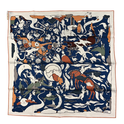 Hermes Silk Mille Et Un Lapins Scarf 90 White Marine Kaki 1 of 4