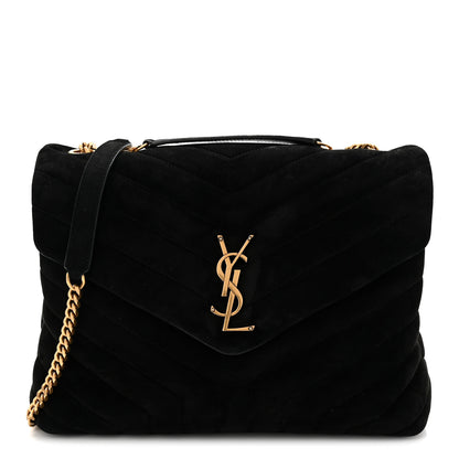 Saint Laurent Suede Y Quilted Monogram Medium Loulou Chain Satchel Black 1 of 19