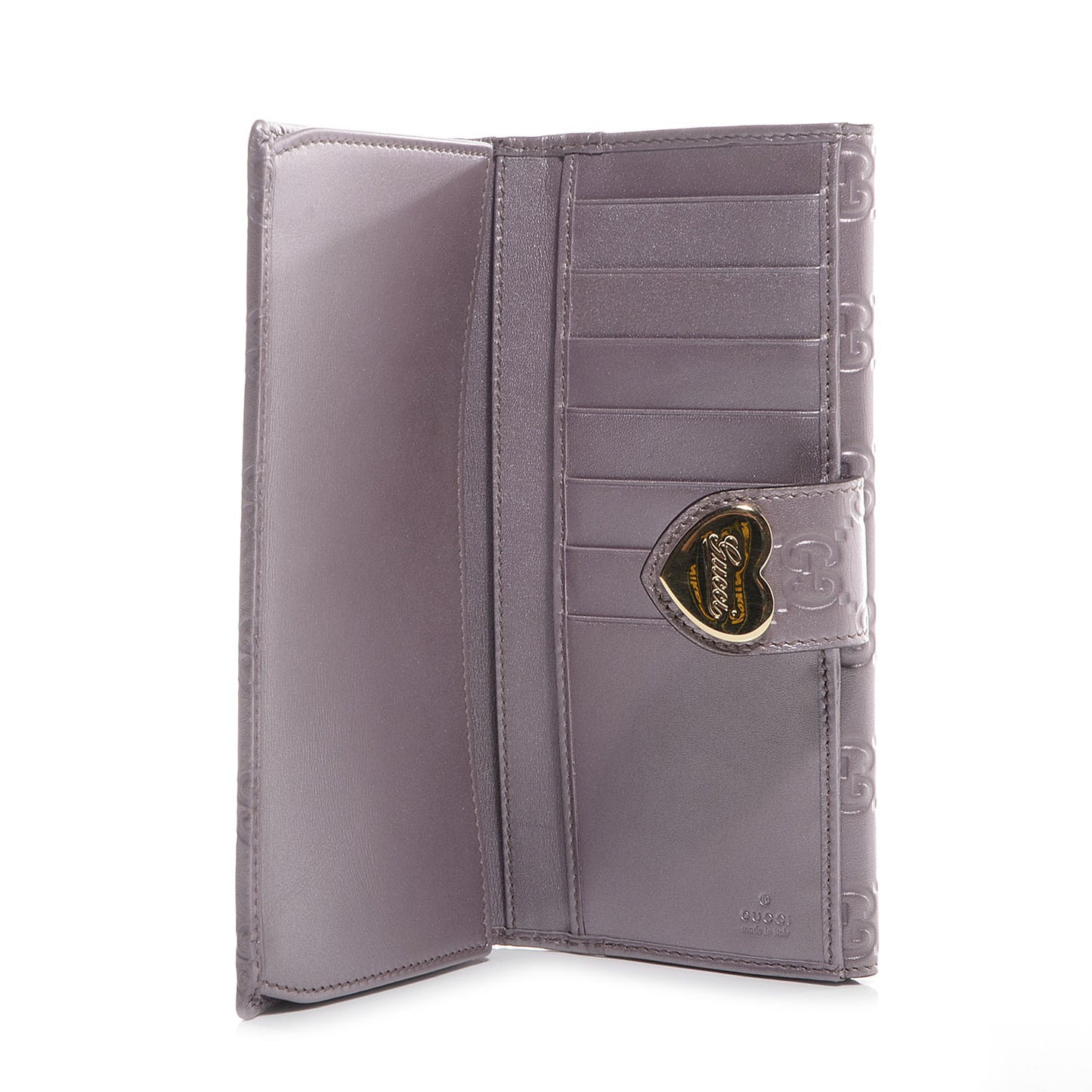 Metallic Soft Guccissima Heart Continental Wallet Lilac