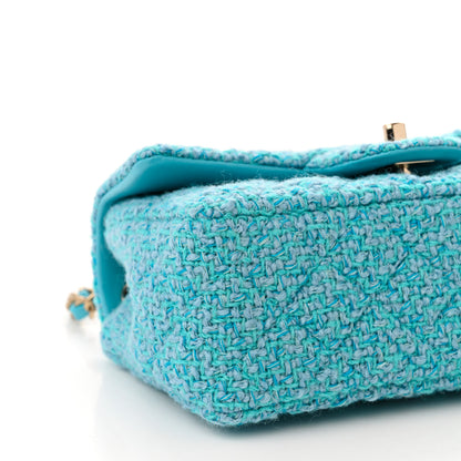 Chanel Wool Tweed Quilted Mini Rectangular Flap Turquoise Light Blue 9 of 11