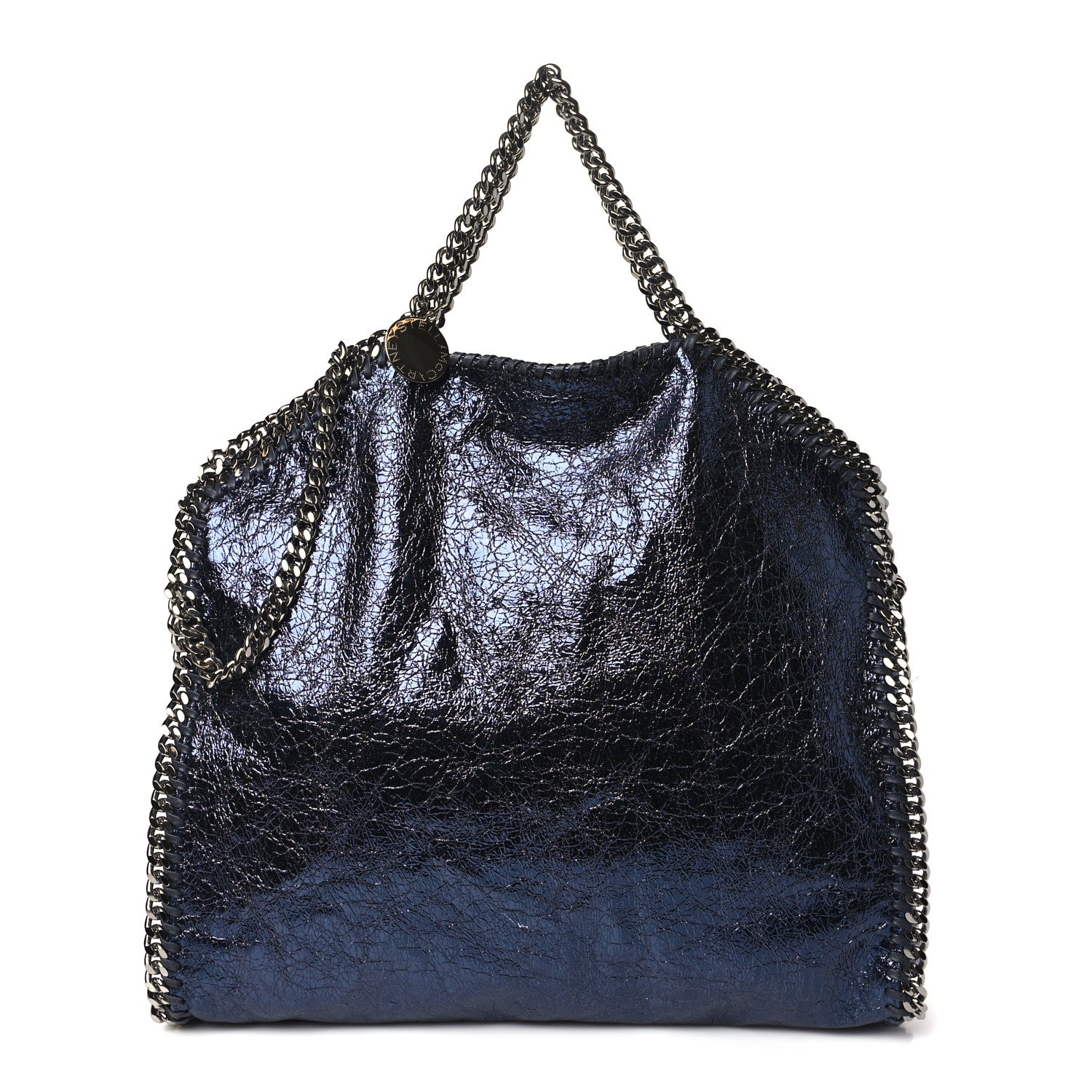 Stella McCartney Metallic Crackle Falabella Fold Over Tote Navy 1 of 10