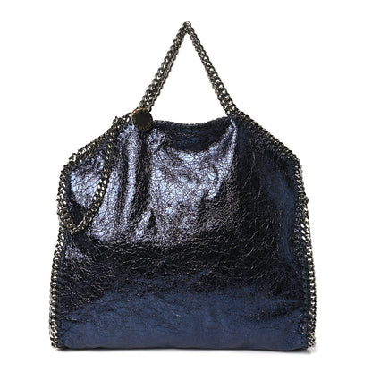 Stella McCartney Metallic Crackle Falabella Fold Over Tote Navy 1 of 10