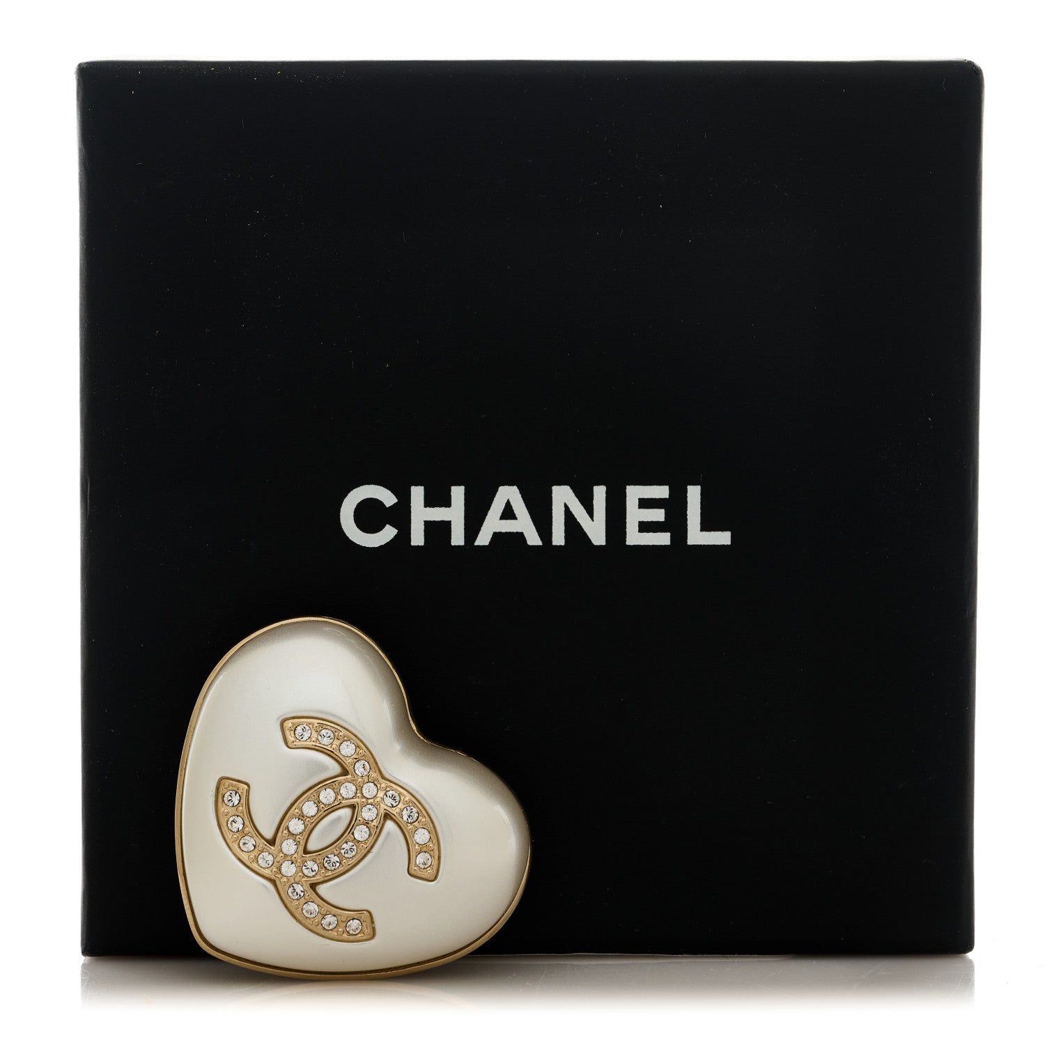 Chanel Resin Crystal CC Heart Brooch Pearly White Gold 5 of 5