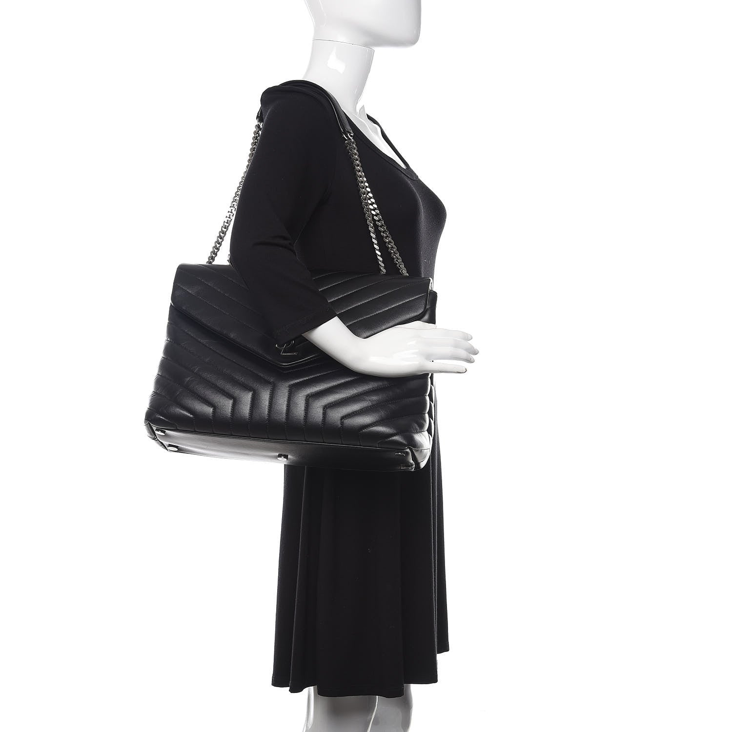 Saint Laurent Calfskin Y Quilted Monogram Large Loulou Chain Satchel Black 2 of 9