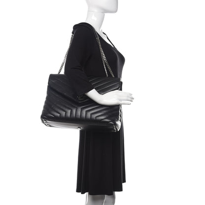 Saint Laurent Calfskin Y Quilted Monogram Large Loulou Chain Satchel Black 2 of 9