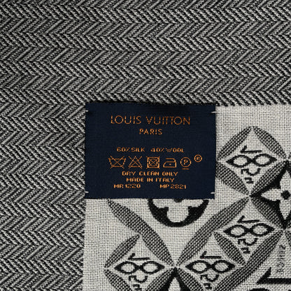 Louis Vuitton Silk Wool Jacquard Since 1854 Monogram Shawl Gray 6 of 6