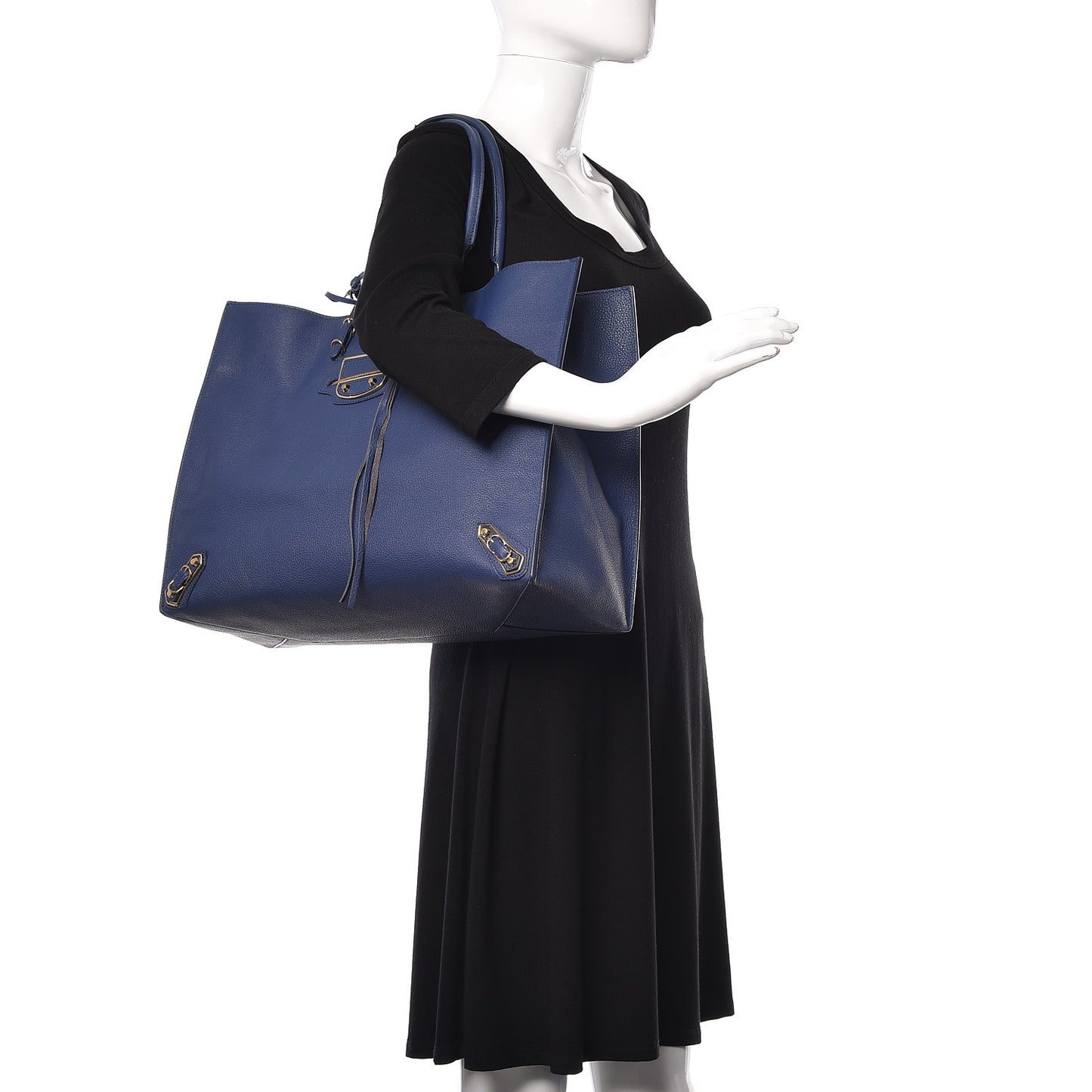Grained Calfskin Gold Metallic Edge Hardware Papier A4 Tote Bleu