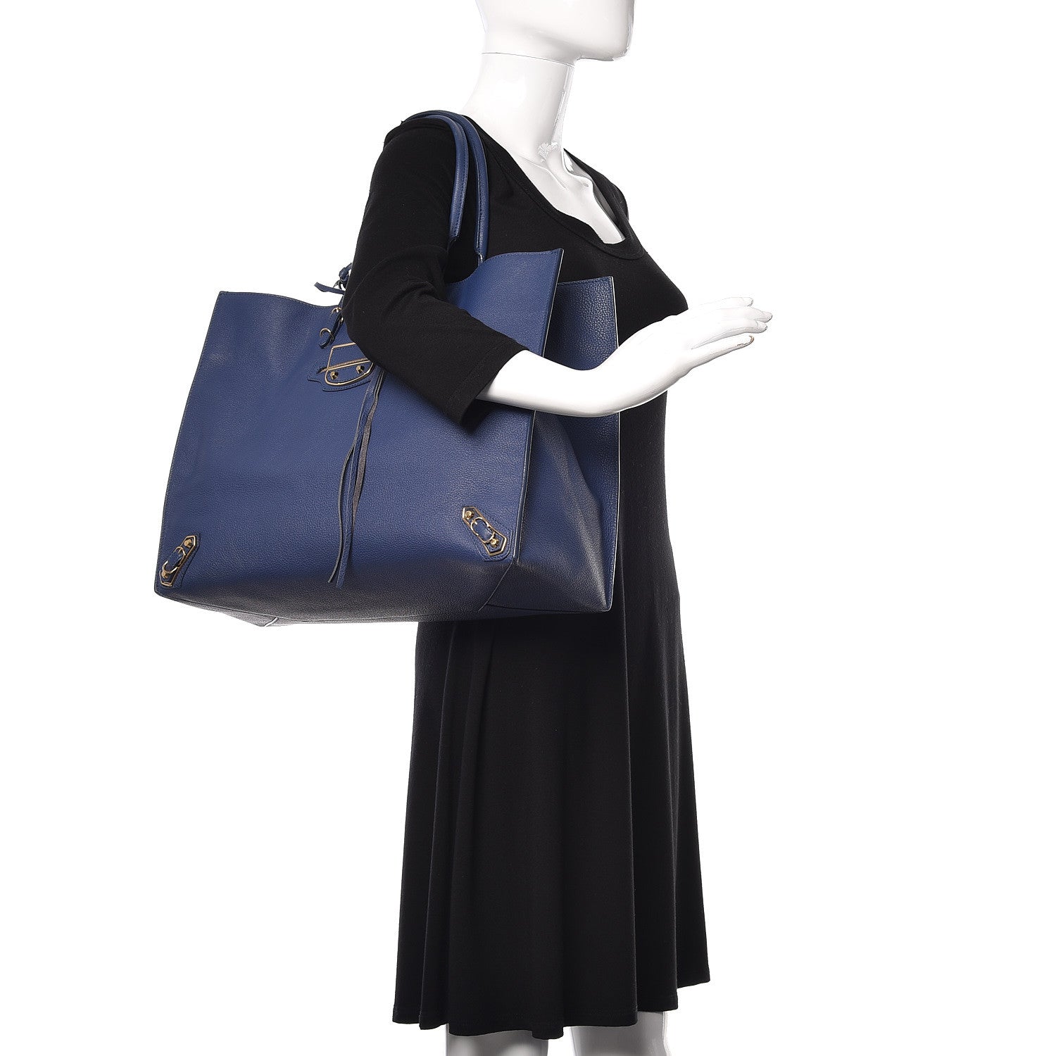 Balenciaga Grained Calfskin Gold Metallic Edge Hardware Papier A4 Tote Bleu 2 of 17