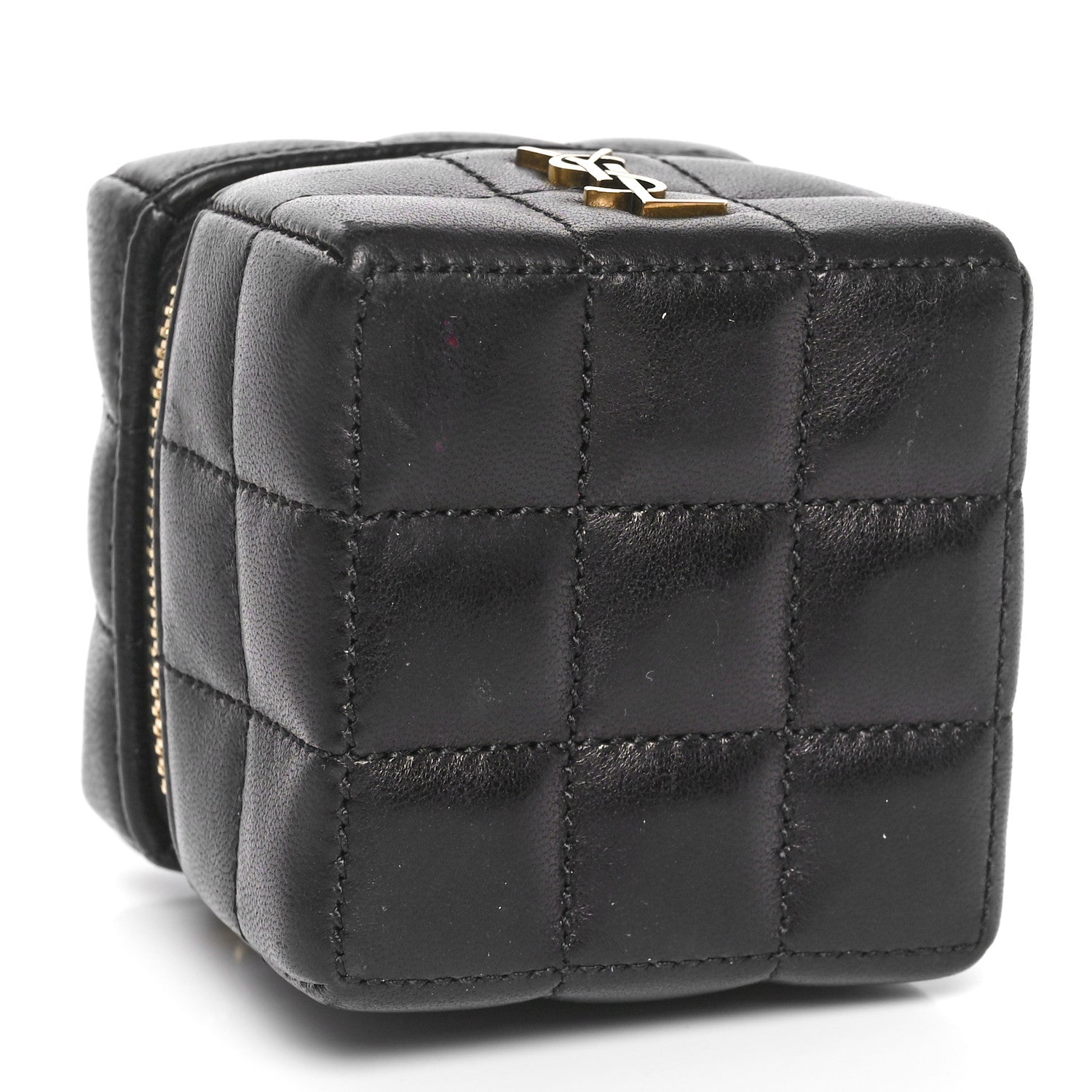 Saint Laurent Lambskin Cassandre Matelasse Carre Mini Cube On Chain Black 4 of 11