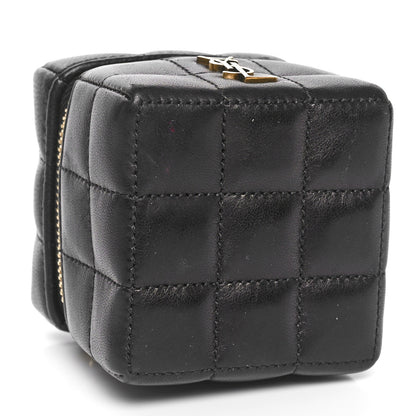 Saint Laurent Lambskin Cassandre Matelasse Carre Mini Cube On Chain Black 4 of 11