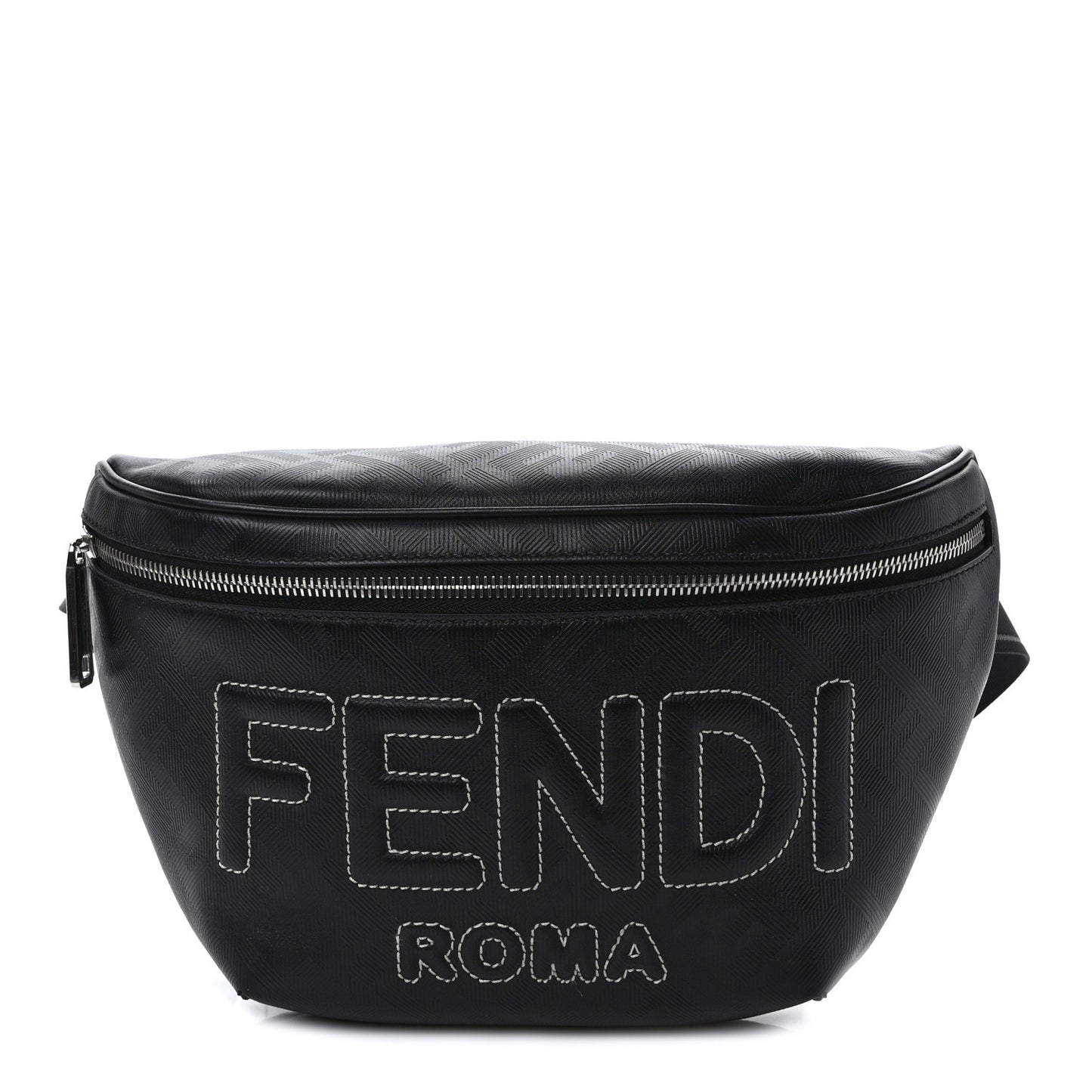 Vitello Cover FF Lines Logo Embossed Stitched Belt Bag Black