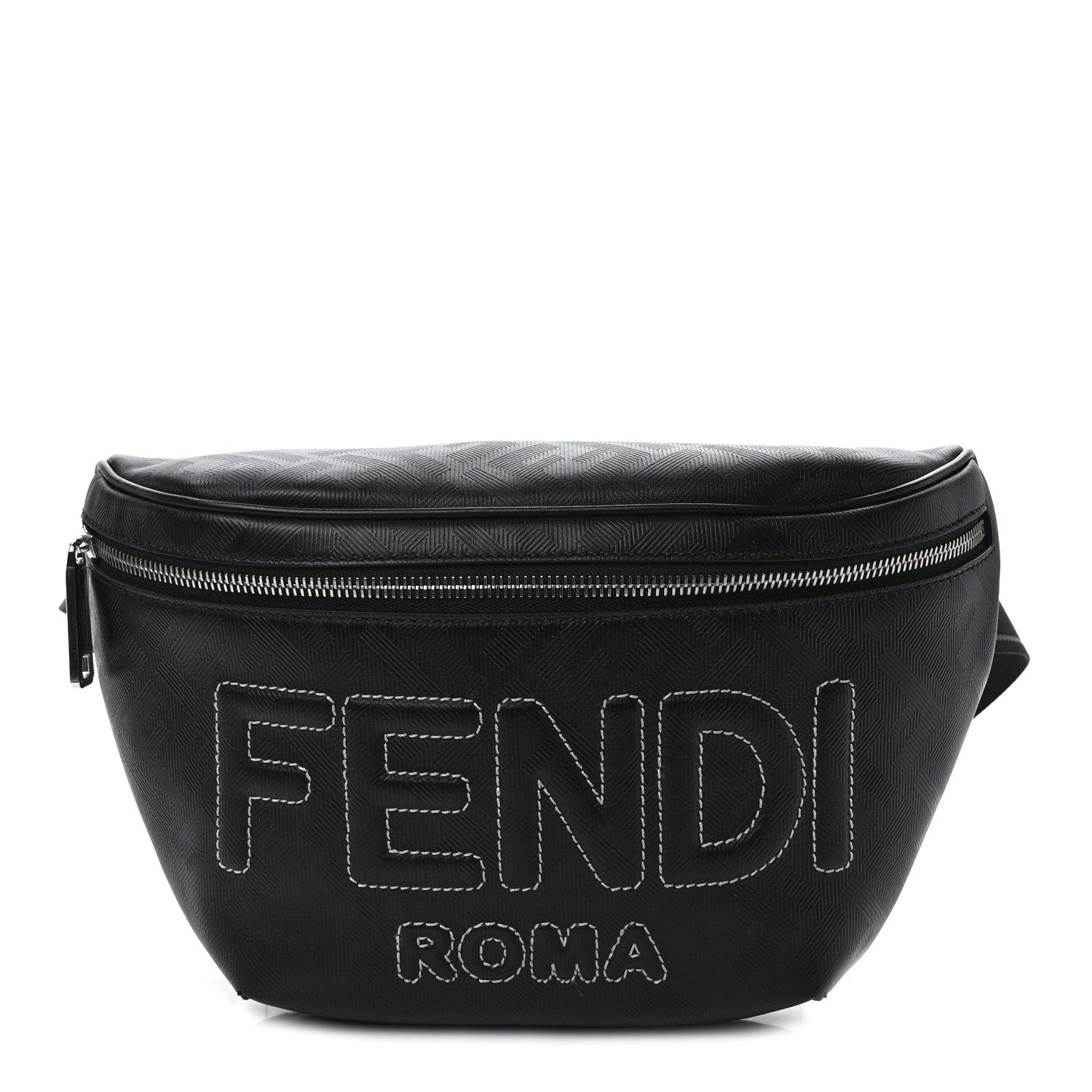 Fendi Vitello Cover FF Lines Logo Embossed Stitched Belt Bag Black 1 of 9
